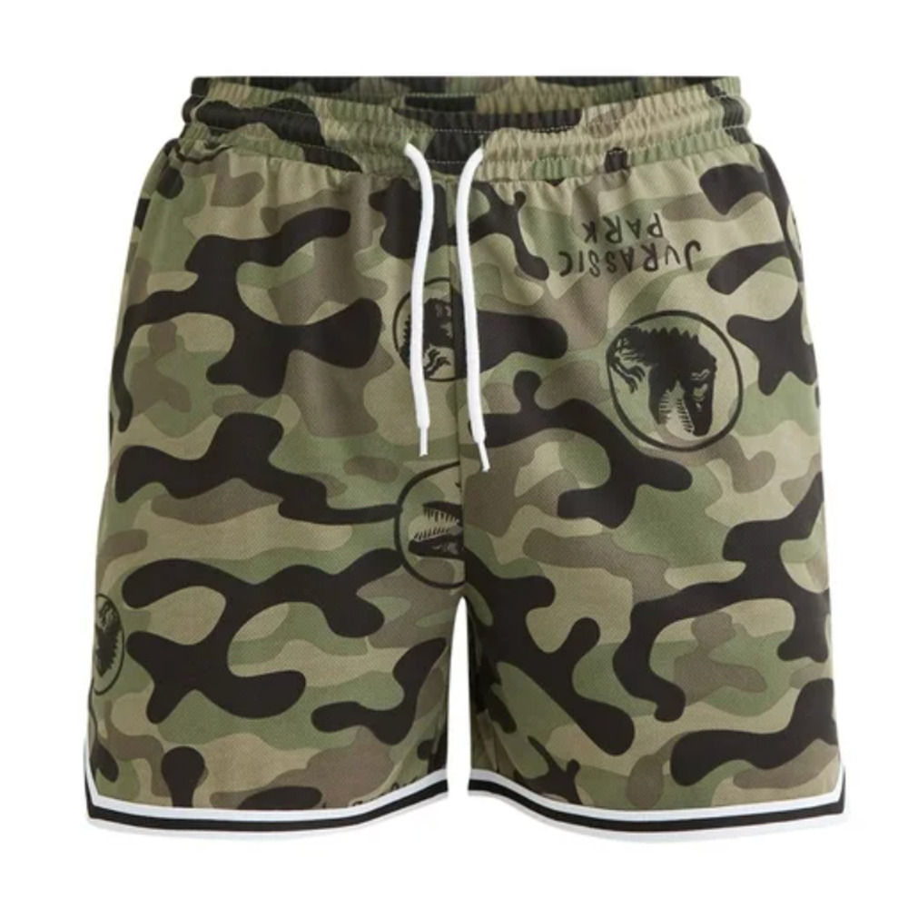 Jurassic Park Men's Graphic Lined Mesh Shorts Size XL Green Camo NWT
